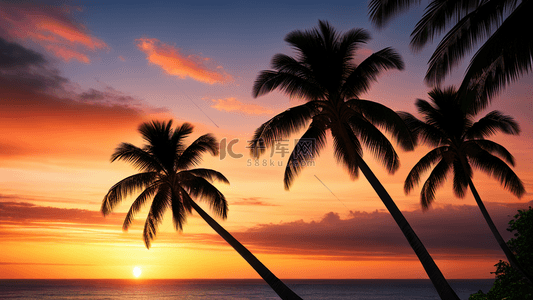 海边美景背景图片_美丽日落海景电影椰子树