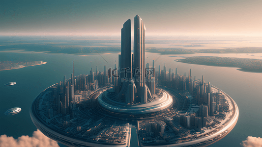 未来科技感城市高空俯瞰