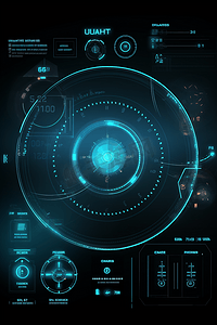 应用的HUD UI元素，未来的用户界面。摘要虚拟图形触摸用户界面。UI hud信息图形界面屏幕监控雷达