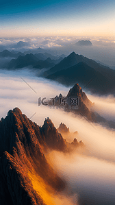 航拍视角黄山云海风景