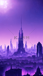 城市梦幻背景图片_紫色的城市夜空星空