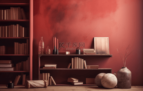 中式家具背景背景图片_红色中国风书架背景