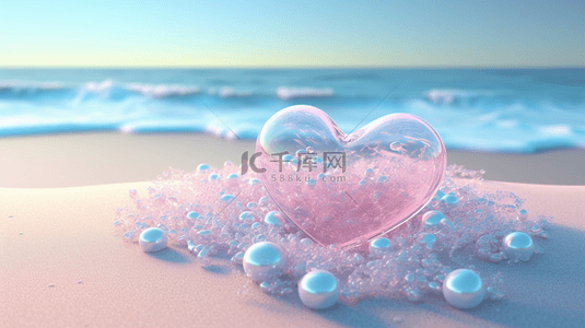 玫瑰背景图片_520海边沙滩透明爱心