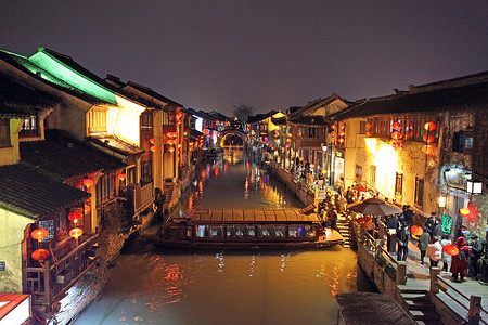 中国大运河摄影照片_江苏省苏州古城夜景
