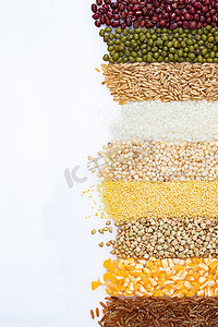 燕麦米图片摄影照片_五谷杂粮组合平铺对比展示图