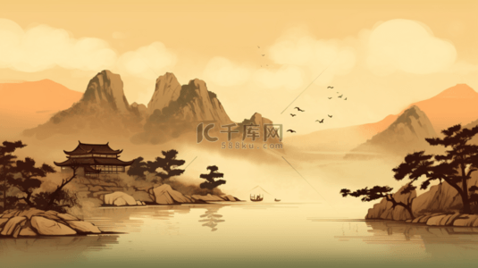 水墨古风插画背景图片_水墨古风山水背景