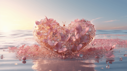 520白色爱心背景图片_520海边粉色透明蝴蝶爱心