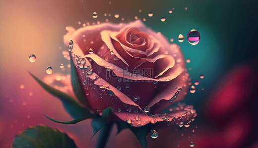 玫瑰背景图片_晶莹剔透的露珠和精致花朵玫瑰
