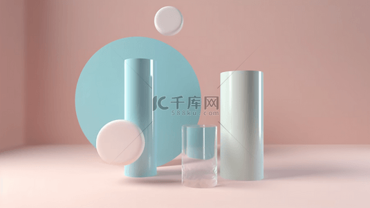 蓝粉色3D柱形电商展台