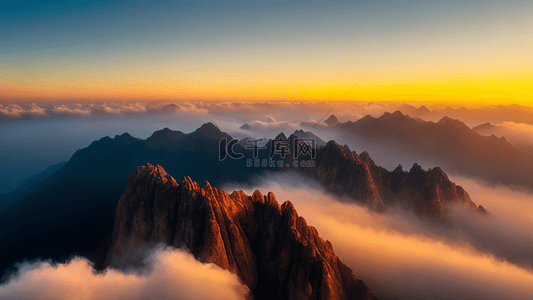 航拍风景视频背景图片_航拍视角黄山云海风景