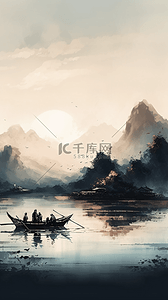 水墨风中国画背景图片_国画山水水墨山水