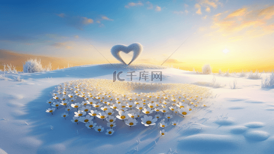 雪背景图片_
情人节雪地上的爱心花朵