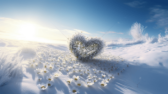 
情人节雪地上的爱心花朵