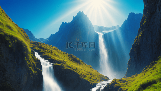 古诗瀑布背景图片_壮美景色陡崖峭壁瀑布