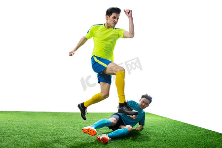 世界杯足球足球摄影照片_两名足球运动员踢球