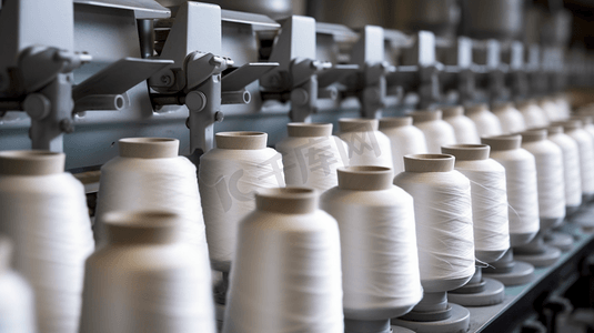 毛线团毛毛球摄影照片_纺织业——纺织厂纺纱机上的纱线线轴
