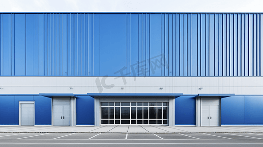 一个现代的蓝色仓库的外观

