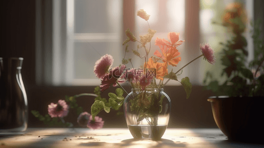 文艺植物背景背景图片_自然柔和光线下的花瓶