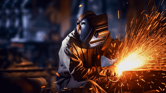 智能工厂沙盘摄影照片_焊工工匠安装技术钢工业钢焊工在工厂技术
