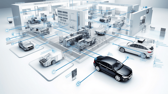 汽车科技摄影照片_汽车工厂智能自动化概念图
