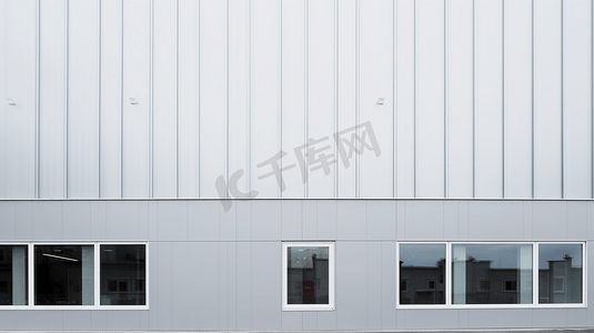 极简门窗摄影照片_工业建筑的灰色门窗铝板立面细节
