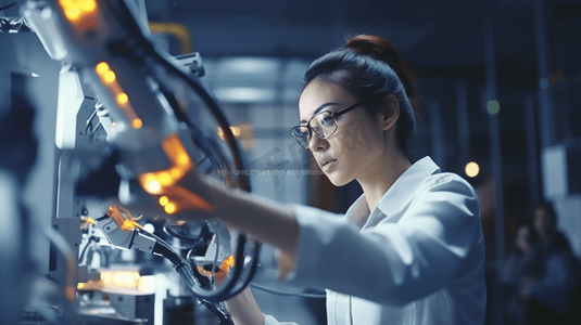 工厂女工业工程师，负责智能工厂工业自动化机械臂的实时监控系统软件。数字化未来制造。
