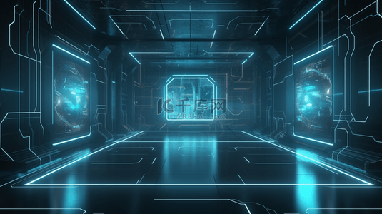 深邃蓝色背景图片_蓝色科技光效隧道穿越