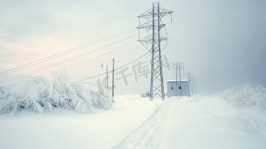 冬季景观电线杆在雪地里
