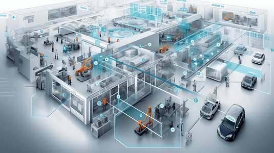充电桩工厂摄影照片_汽车工厂智能自动化概念图
