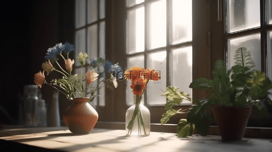 自然柔和光线下的花瓶