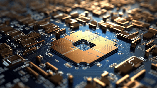 三维制作的科技电路板芯片和5G立体字
