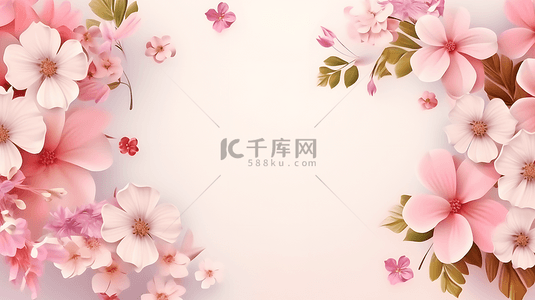 粉色花朵装饰背景图片_可爱粉色花卉装饰边框背景