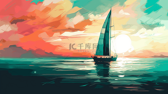色彩斑斓背景图片_宁静怀旧的日出帆船风景