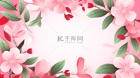 绿叶粉色花朵背景图片_浪漫粉色花朵绿叶植物装饰背景