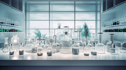 实验室摄影照片_实验室的化学仪器器皿3D渲染