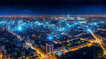 佛山城市风光夜景和5G智慧城市大数据概念
