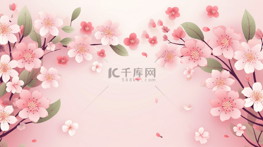 清新可爱粉色花卉装饰边框背景