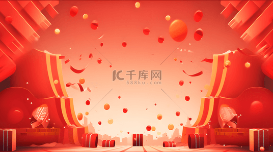 中国电商发展趋势背景图片_电商喜庆节日红色舞台促销活动背景