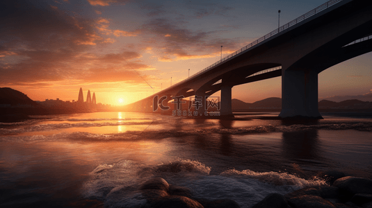 弯背景图片_日出朝阳下的跨海大桥