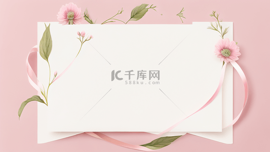 信封背景图片_鲜花边框纸张粉色信封丝带