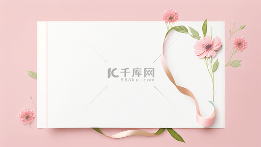 花朵信封背景图片_鲜花边框纸张粉色信封丝带