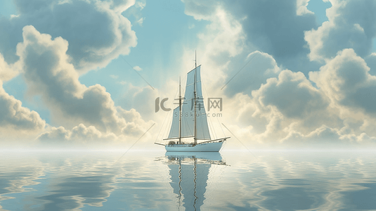 梦幻风格云海里的帆船