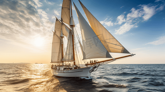 和你一起去旅行摄影照片_夕阳下航行帆船游艇航海旅行假期