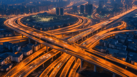 城市摄影照片_中国山东青岛城市立交桥公路夜景航拍