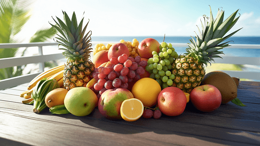 海边新鲜热带水果的特写