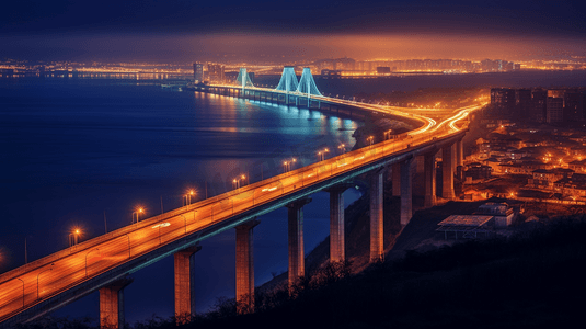 中国山东省青岛市高架桥夜景