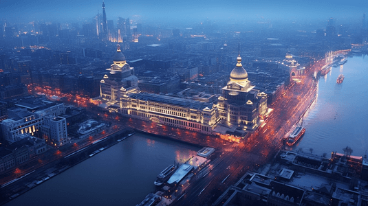 江景夜景摄影照片_上海市黄浦江外滩城市风光