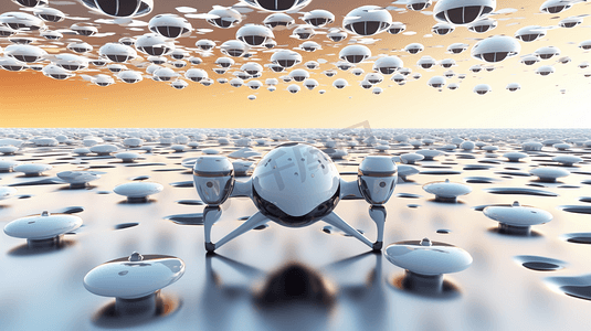 科技漂浮摄影照片_无人机漂浮在一个背景与一个单独的背景。能源技术
