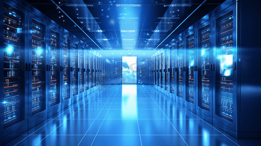 三维渲染的现代化高科技的服务器机房 强大的数据库和运算存储能力
