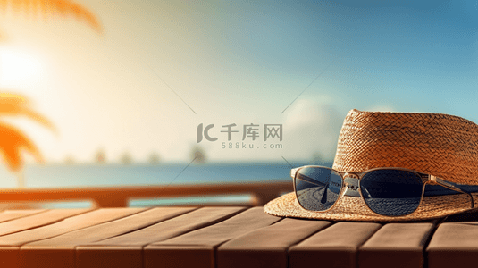 暑假夏天背景图片_夏天户外海滩电商木板